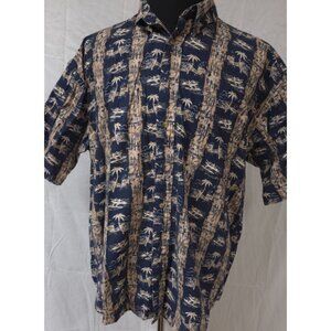 Natural Issue Mens XL Blue Beige Pineapple Palm tree Short Sleeve Hawaiian Shirt